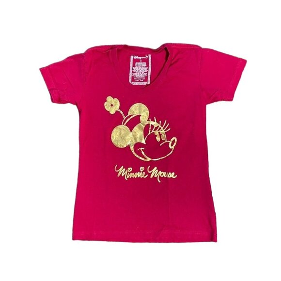 Disney Tops - Disney Store Red Gold Minnie Mouse V-neck Womens Fitted Graphic T-shirt S